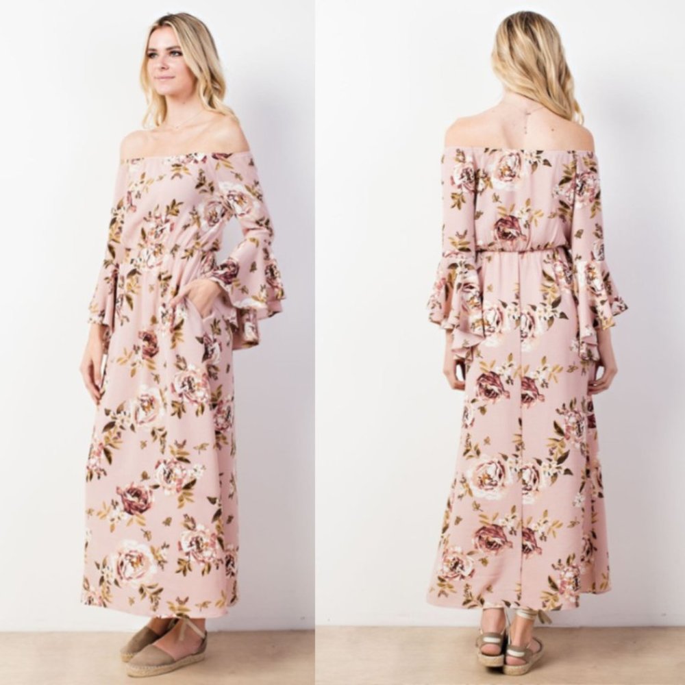 Mittoshop Floral Print Bell Sleeve Maxi Dress